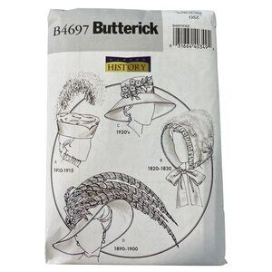Butterick Pattern B4697 Historical Hats & Bonnet One Size Sewing Template UNCUT